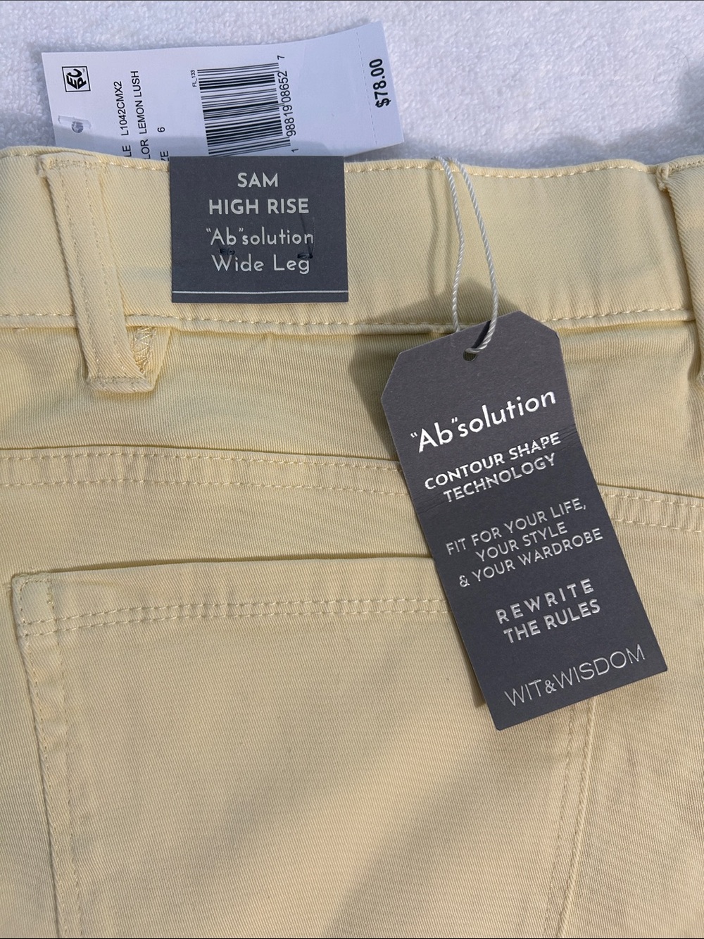 Wit & Wisdom 6 Pants Sam High Rise “Ab”solution Ankle Wide Leg Lemon Lush NWT - Picture 4 of 8